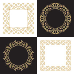 Art set of circular vintage gold frames.