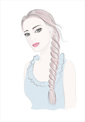 vector portrait of young beautiful woman with long hair