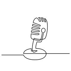 Continuous Line Drawing of Vector retro, vintage microphone icon thin line for web and mobile, modern minimalistic linear design.