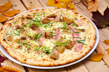 tasty pizza with bacon