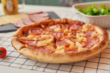 pizza with mozzarella on the Christmas table