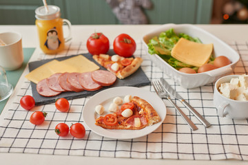 pizza with mozzarella on the Christmas table