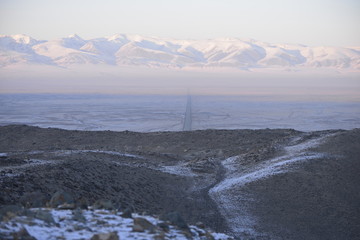 alpine road in kurai steppe at a height of 2000m