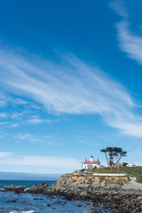Fototapeta na wymiar Battery Point Lighthouse in Crescent City California. Negative Space composition
