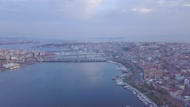through to marmara sea from halic drone shot