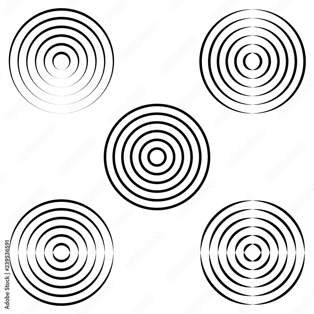 Poster Set circles of waves on the water, vector radio waves of a ring with a calligraphic outline