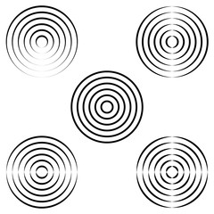 Set circles of waves on the water, vector radio waves of a ring with a calligraphic outline