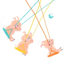 Three pigs ride a swing - Illustration