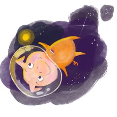 The pink pig-astronaut in space