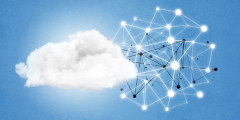 Lines and dots as networking idea drawn on blue background