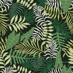 Tropical background with palm leaves. Seamless floral pattern. Summer vector illustration. Flat jungle print