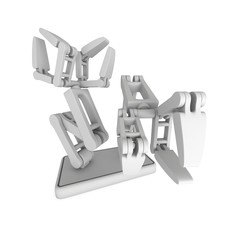 Robotic arm manufacture technology industry assembly mechanic hand 3d render illustration isolated on white