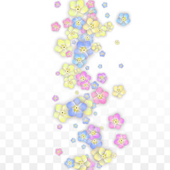 Blue Vector Realistic Blue Petals Falling on Transparent Background.  Spring Romantic Flowers Illustration. Flying Petals. Sakura Spa Design. Blossom Confetti. Design Elements for Wedding Decoration.