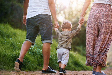 Happy family walking together