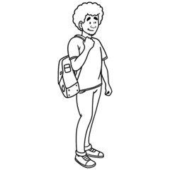 hand-drawn customer who listens and is interested in looking at something. vectorized, young, man, woman, questioning, outline, white, black.