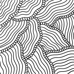 Doodle waves with petal - ornament for adult coloring book. Vector illustration