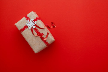 Christmas presents on red paper background