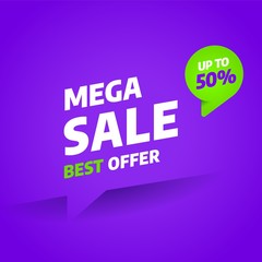 Sale banner template design, Mega sale best offer. End of season. Vector illustration.