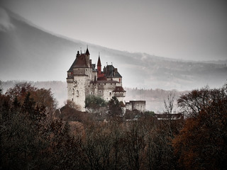 Shot of the Chateau Menthon Saint Bernard, a historical castle near Annecy
