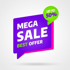 Sale banner template design, Mega sale best offer. End of season. Vector illustration.