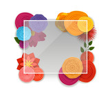 Blank glass board with color flowers. Vector template