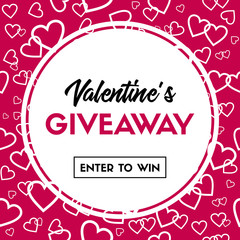 Valentine's Day giveaway card. Vector banner template for online holiday contest