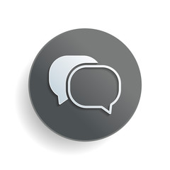 chat icon. White paper symbol on gray round button with shadow