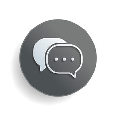 chat icon. White paper symbol on gray round button with shadow