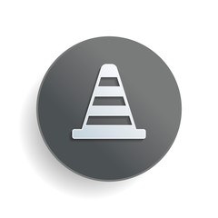 Cone Icon. White paper symbol on gray round button with shadow