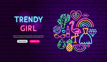 Trendy Girl Neon Banner Design © anna_leni