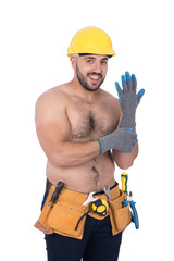 Repairman wearing gloves