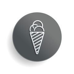 ice cream icon. White paper symbol on gray round button with shadow