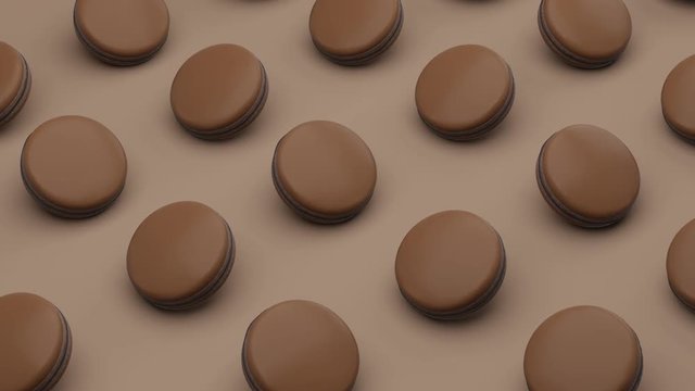 Chocolate cake macaron or macaroon on brown background. Seamless loop