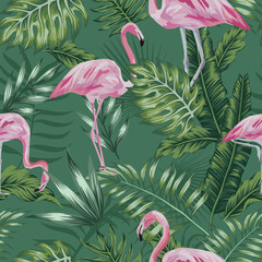 pink flamingo green jungle seamless