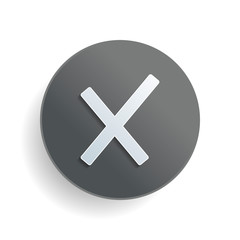 Wrong mark icon. White paper symbol on gray round button with shadow