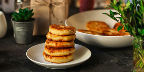 pancakes with chocolate (syrniki). food background