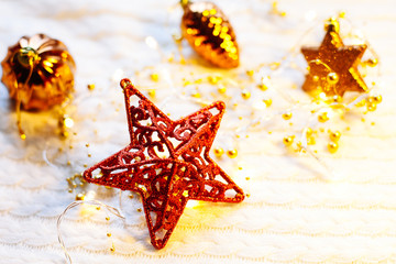 Christmas and New Year decorations star on lights background