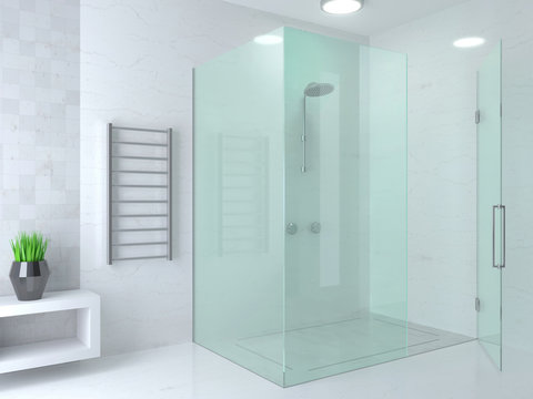 Modern bright glass shower room