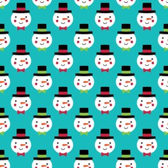 Christmas seamless vector pattern with cute snowmen