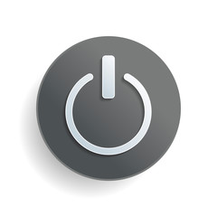 shut down, power. White paper symbol on gray round button with shadow