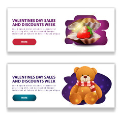 Valentine's Day white modern banners with button, pearl shell and Teddy bear