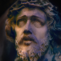 Jesus of Nazareth - Jesus Christ. Fragment of antique statue. Faith and religion concept.