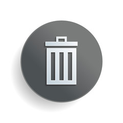 trash bin. simple icon. White paper symbol on gray round button with shadow