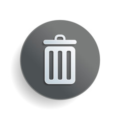 trash bin. simple icon. White paper symbol on gray round button with shadow