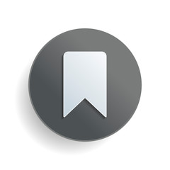 simple bookmark icon. White paper symbol on gray round button or badge with shadow