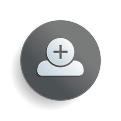doctor, person with medical cross. White paper symbol on gray round button or badge with shadow