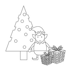 Christmas elf cartoon black and white