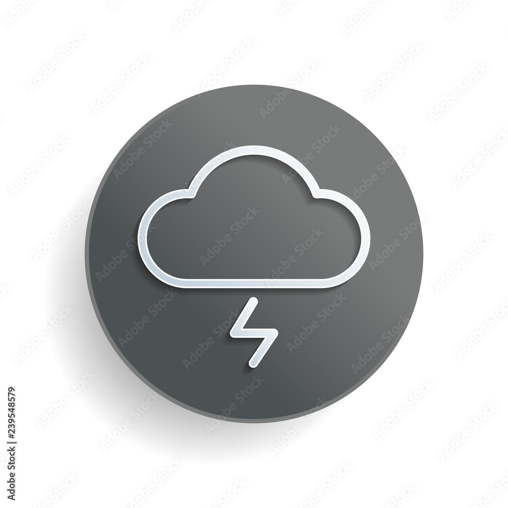 Poster cloud and lightning. simple outline icon. linear symbol with thin outline. white paper symbol on gra