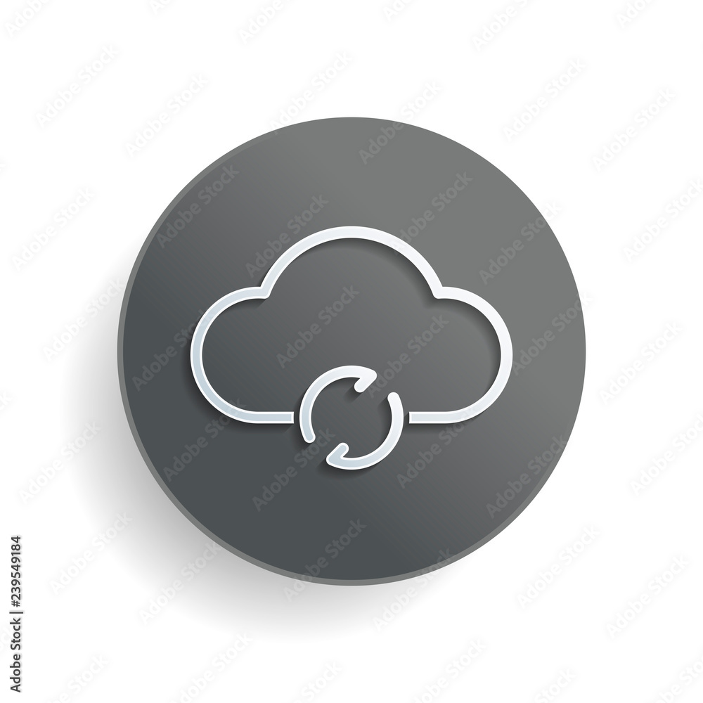 Poster outline update simple cloud icon. linear symbol with thin outline. white paper symbol on gray round 
