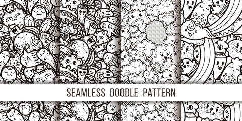 Collection of funny doodle monsters seamless pattern for prints, designs and coloring books